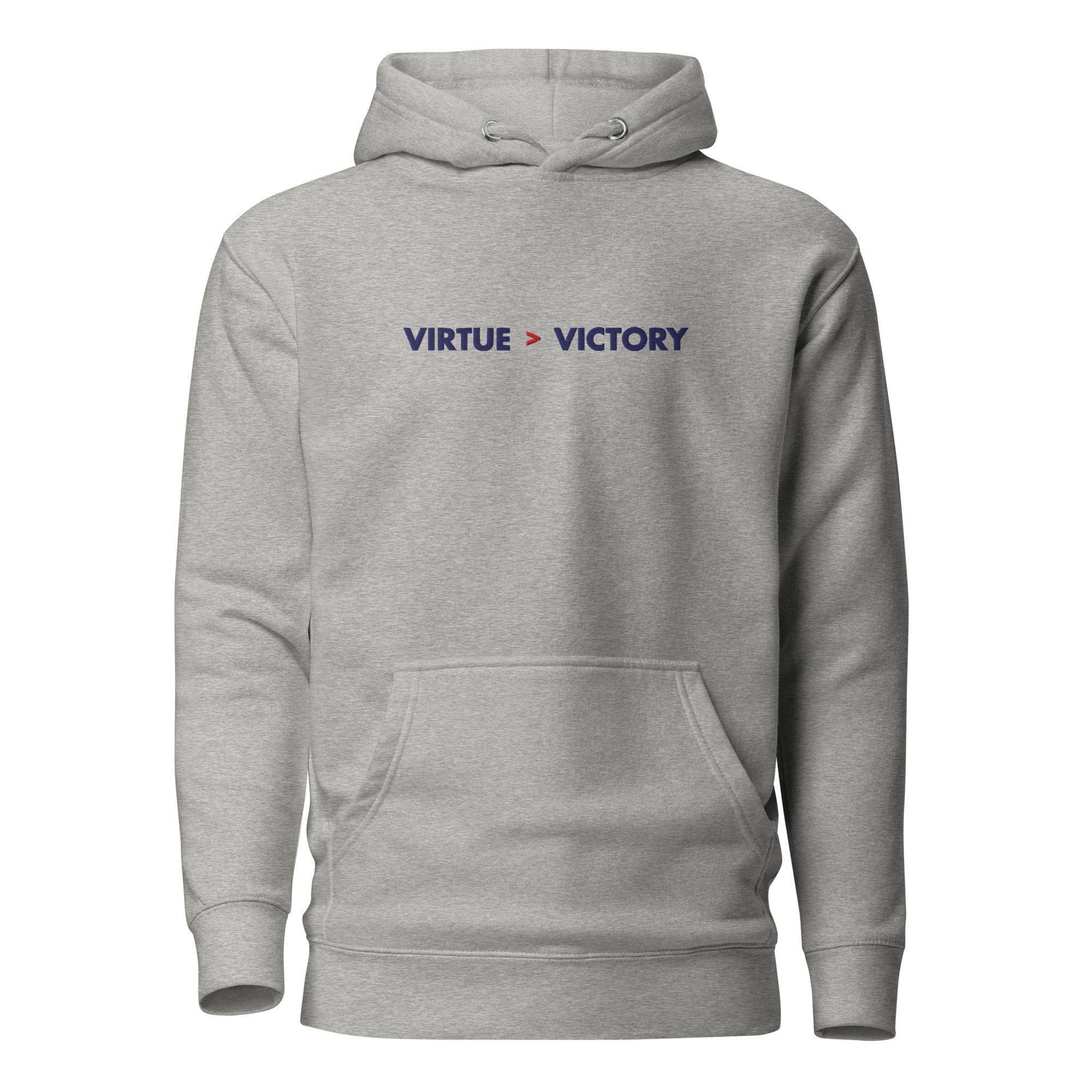 Virtue over Victory - Embroidered - Premium Hoodie - Carbon Grey - The Philosopher's Shirt