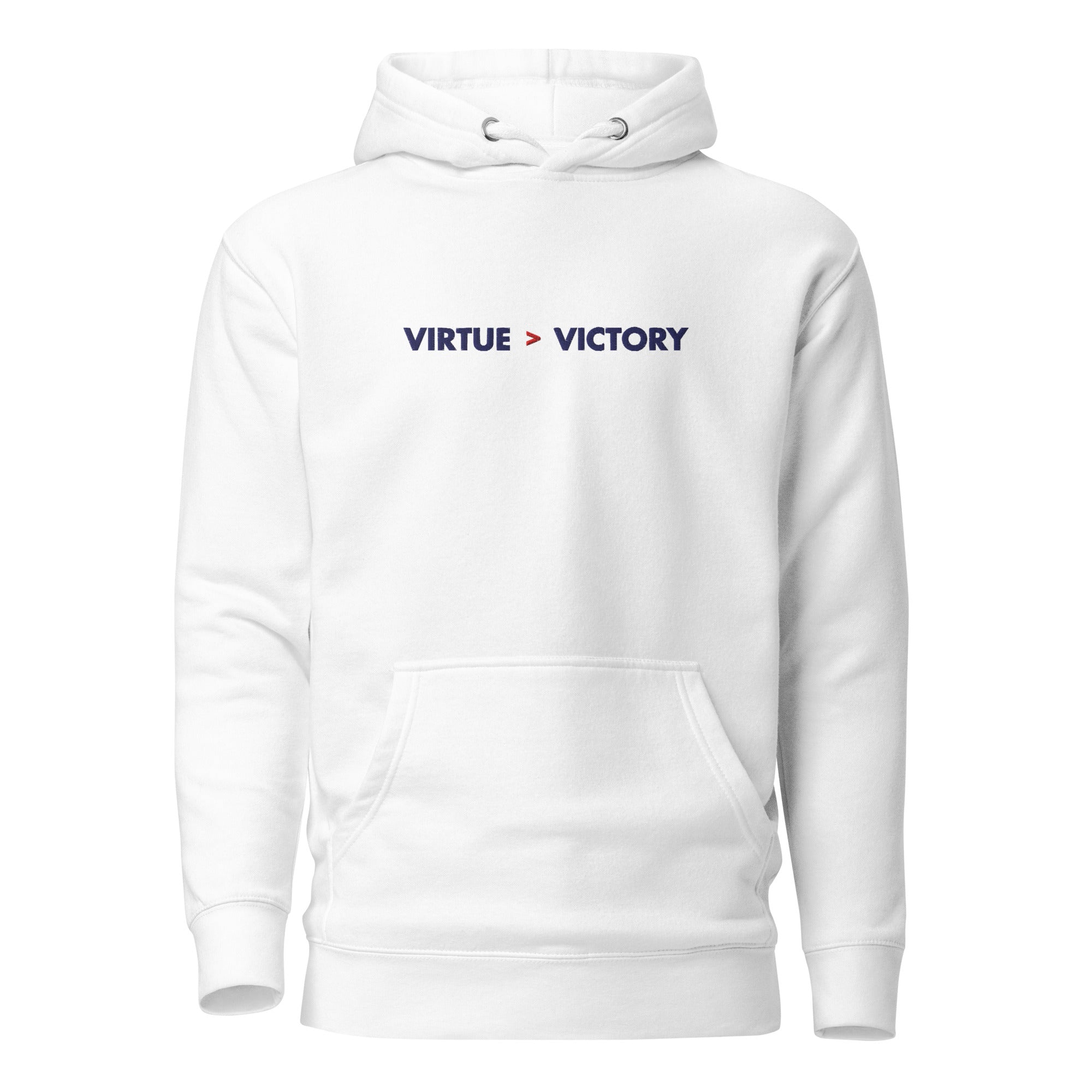 Virtue over Victory - Embroidered - Premium Hoodie - White - The Philosopher's Shirt