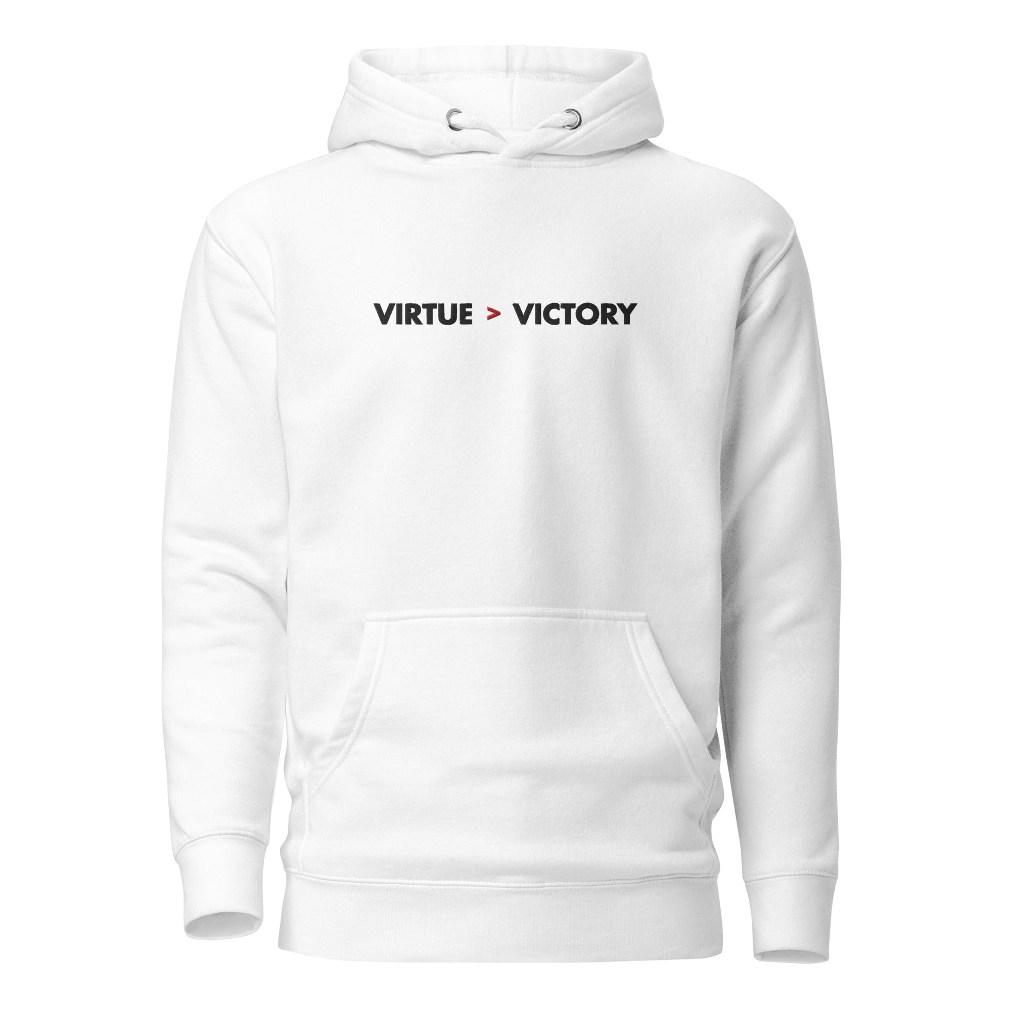 Virtue over Victory - Embroidered - Premium Hoodie - White - The Philosopher's Shirt