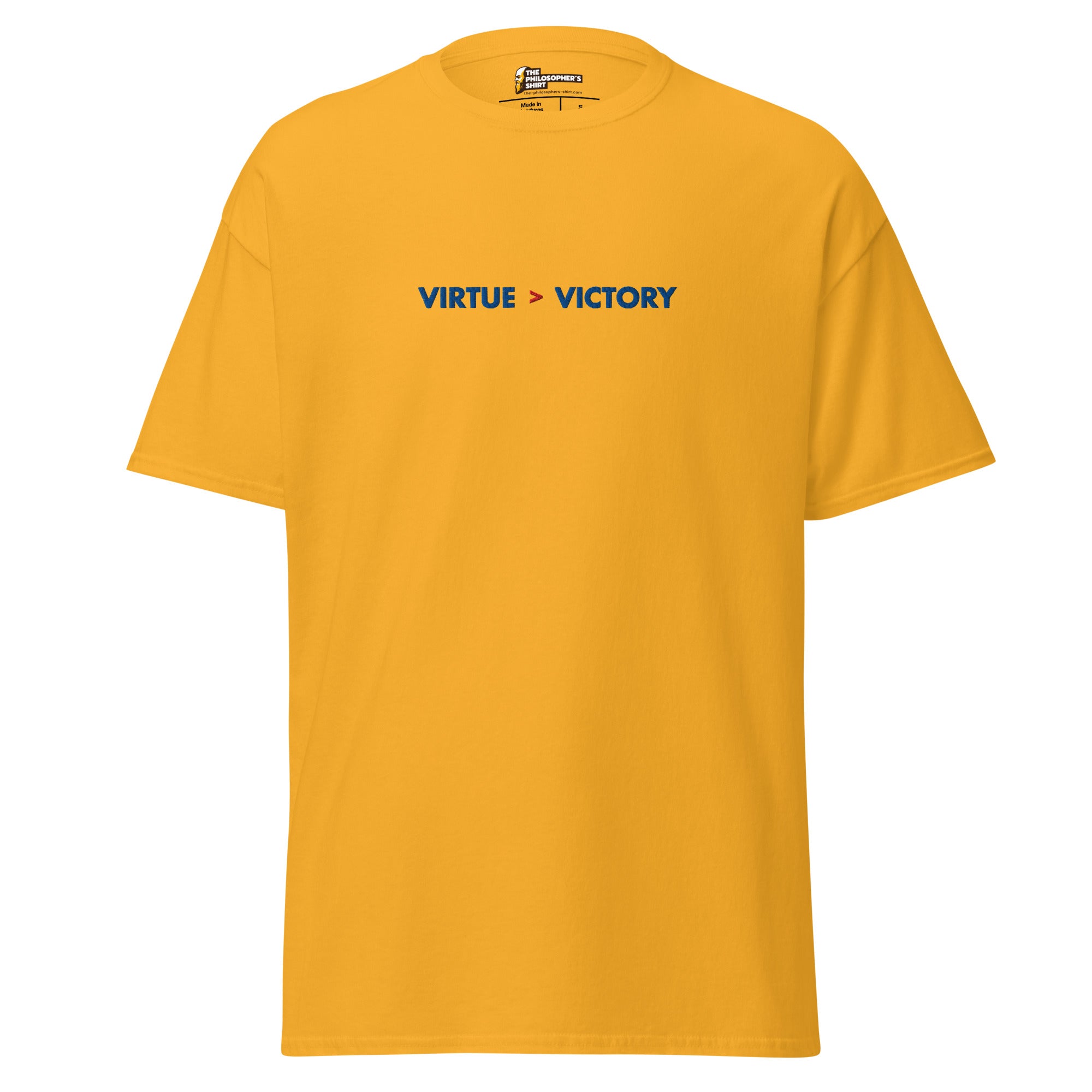 Virtue over Victory - Embroidered - Unisex Classic T-Shirt - Gold - The Philosopher's Shirt